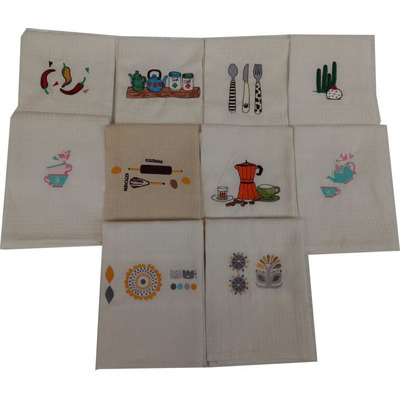 Pano Cozinha Bordado Coordenado 50x70 Cm