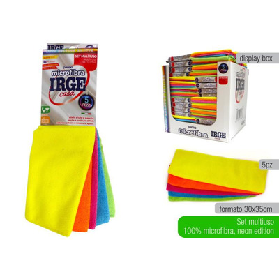 Set 5 Fluorescent Microfiber Cloths 30x35 cm