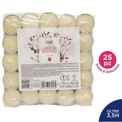 25 Velas de Chá Perfumadas Fresia   Gelsomino Redonda 3,6 Cm X Altura 1,7 Cm