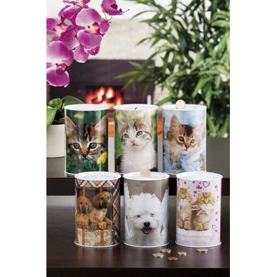 Money Box Metal Perros Gatos 6ds D10x15 cm