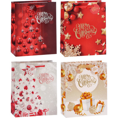 Saco Papel 3d Natal 4 Desenhos 26x12x32 Cm