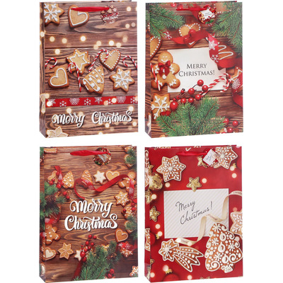 Saco Papel 3d Natal 4 Desenhos 33x10x46 Cm