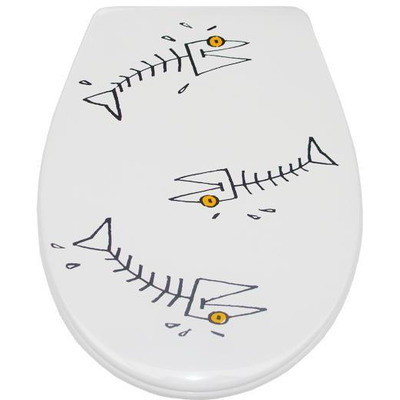 Toilet Lid Cat & Fish Black