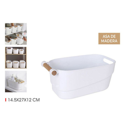 White Multipurpose Basket 14.5x27xa12 Cm With Wooden Handle