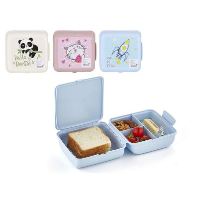 Caja de sándwiches con 2 compartimentos de clasificación. 14x14x8.5cm